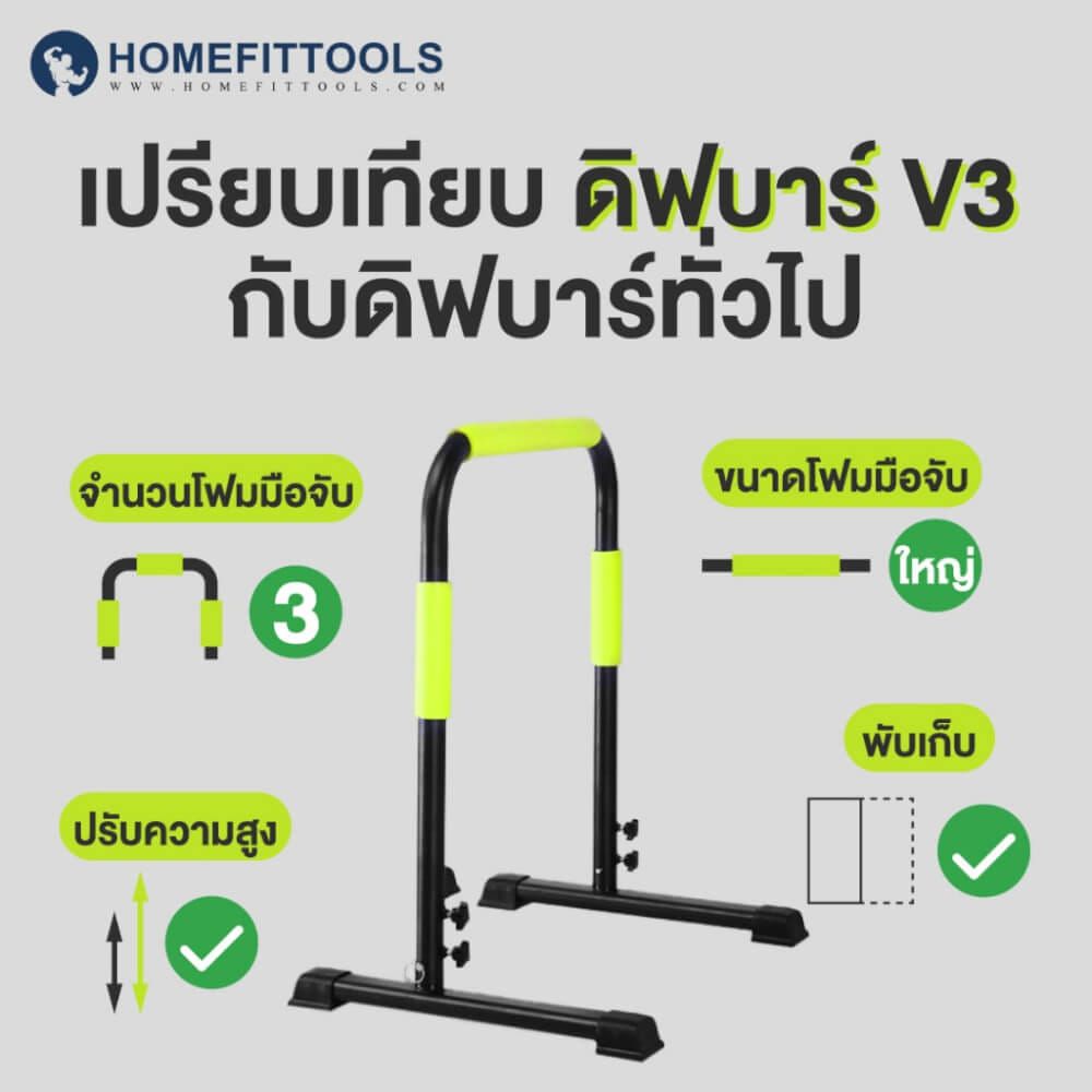 บาร์คู่พกพา ดิฟบาร์ HOMEFITTOOLS DIP BAR รุ่น V3